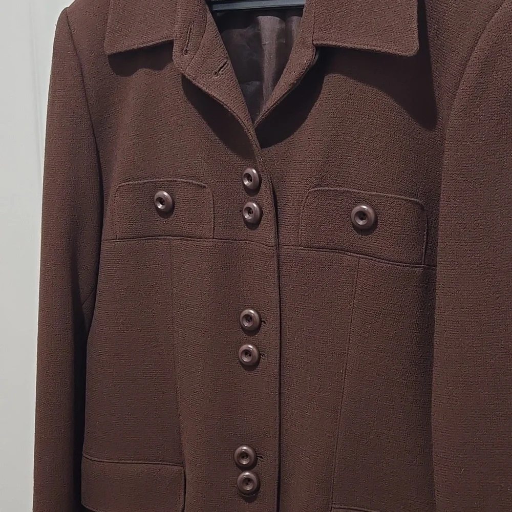 Atelier Paris vintage women's chocolate brown lined button-down jacket size 14